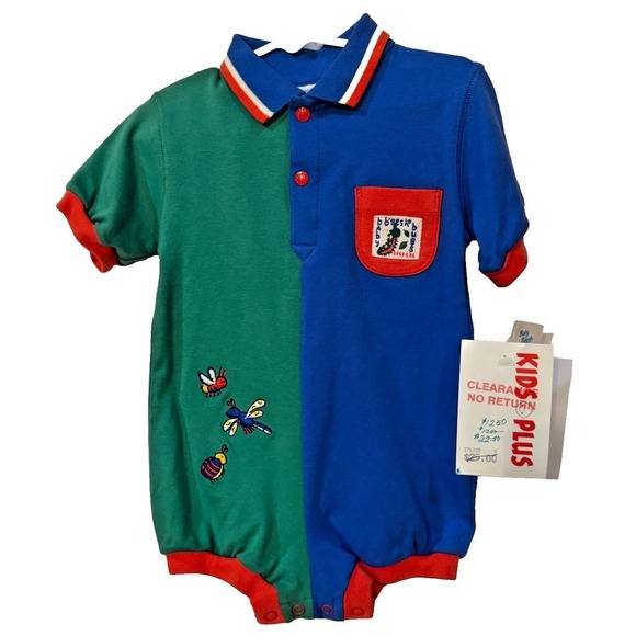 Vtg NWT Baby B'gosh 12M colorblock romper embroidered bugs 100%‎ cotton - Picture 2 of 5